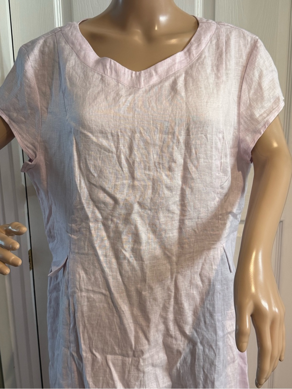 Lintico Pink Linen V-Neck Cap Sleeve Fit and Flare Midi Dress Womens XL - Picture 4 of 15